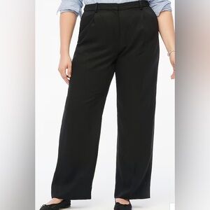 J. Crew Womens Black Wide-leg pleated twill trouser pant